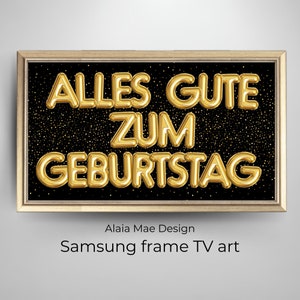 Happy Birthday TV Frame In German | Samsung Frame TV Art | Gold Birthday Balloons Tv Frame | Birthday Party Decor Frame TV, Black Background