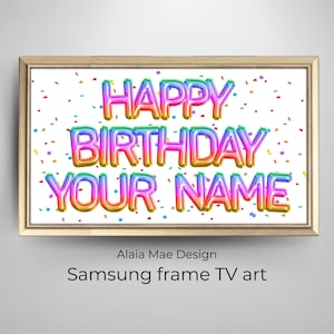 Personalisierter Samsung Rahmen TV Art | Alles Gute zum Geburtstag TV Rahmen | Regenbogen Geburtstagsballons Tv Rahmen | Alaiamaedesign, Kundenspezifische Kunst-Geburtstagsfeier