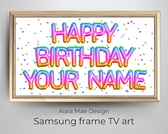 Personalized Samsung Frame TV Art | Happy Birthday TV Frame | Rainbow Birthday Balloons Tv Frame | Alaiamaedesign, Custom Art Birthday Party