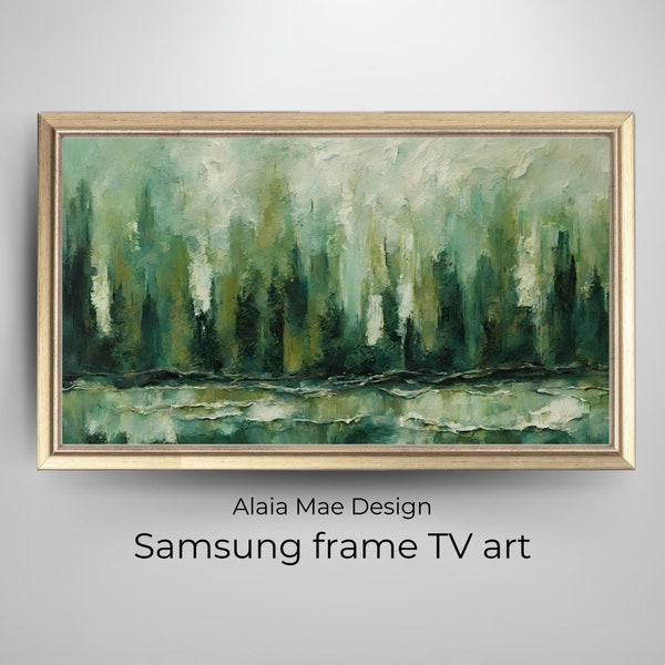 texture frame tv art | samsung frame TV art | modern abstract oil painting | forest green colors | alaiamaedesign | art for frame TV