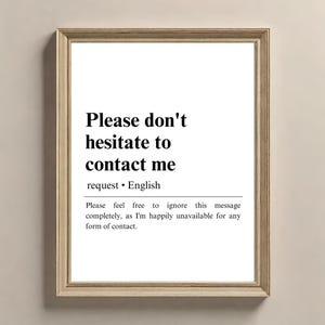 Proszę nie wahać się ze mną skontaktować | Plakat z definicją | Znak z definicją | Sztuka słownikowa, Sztuka ścienna do druku, Prezent biurowy do pobrania w wersji cyfrowej
