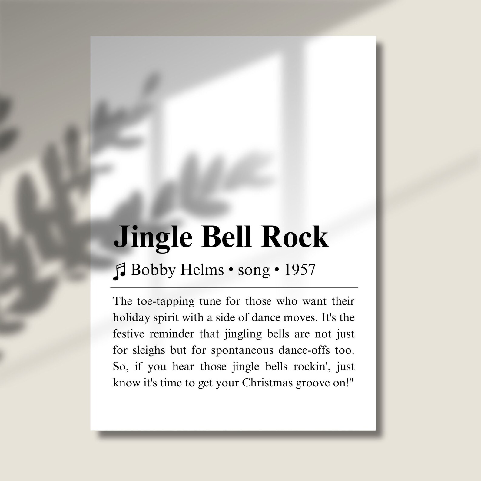 Jingle Bell Rock Definition Poster Printable, Christmas Song Definition