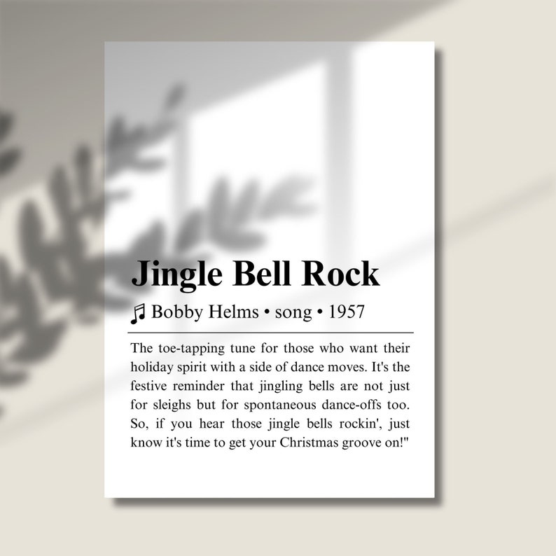 Jingle Bell Rock Definition Poster Printable, Christmas Song Definition, Christmas Wall Art