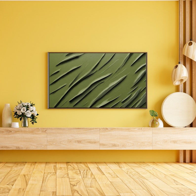 texture frame tv art samsung frame TV art modern abstract oil painting olive green color alaiamaedesign art for frame TV minimal image 3