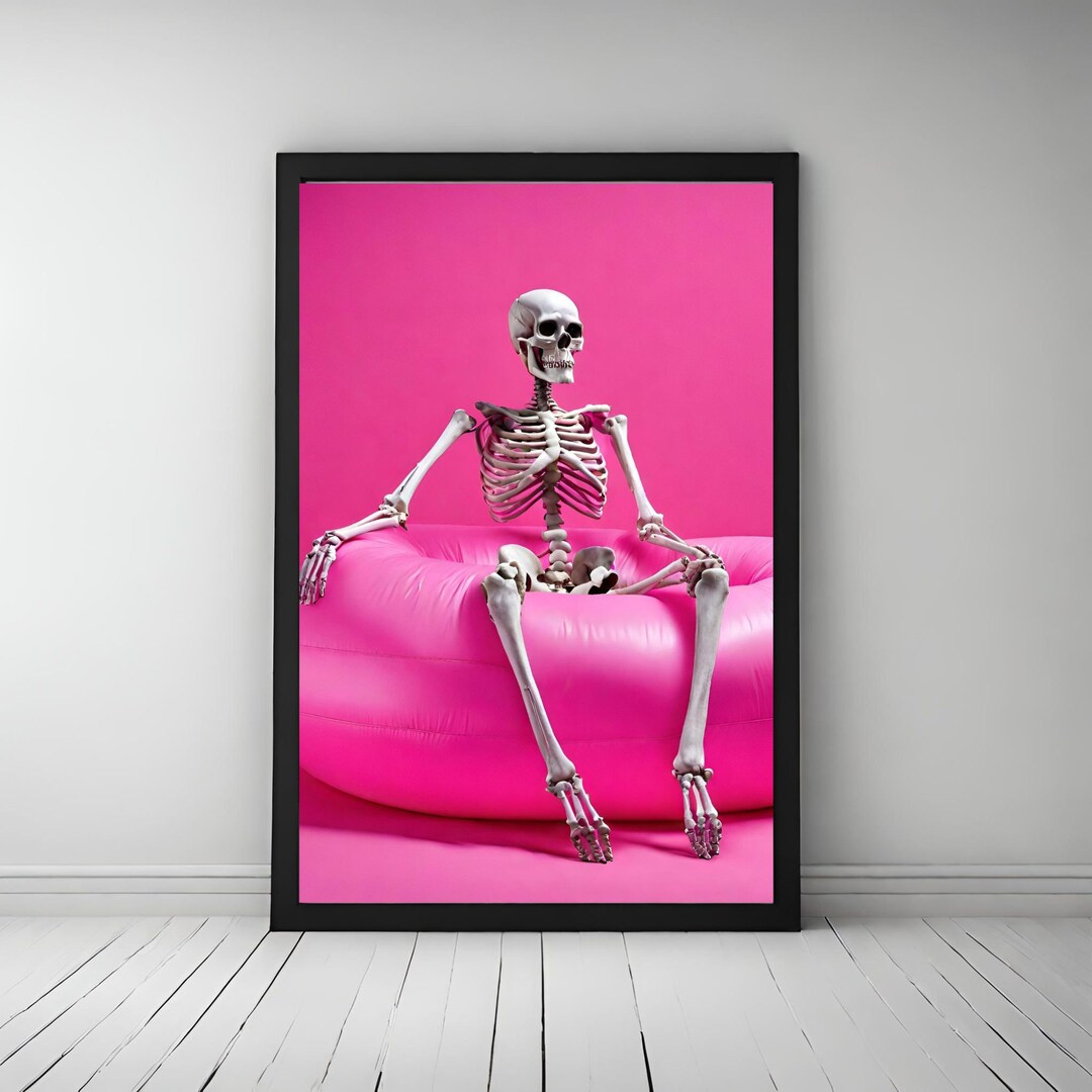 Pink Halloween Printable Fun Skeleton Wall Art Pink Skeleton Decor