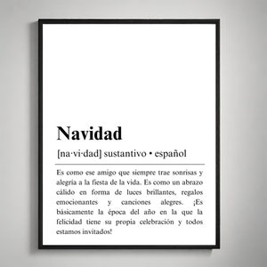 póster imprimible con la definición de Navidad, Navidad en español, arte de pared navideño, decoración de pared navideña, póster de Navidad