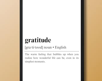 Gratitude Definition Poster Printable | Definition Sign Template | Gratitude Quote Print | Dictionary Art | Wall Art Digital Print