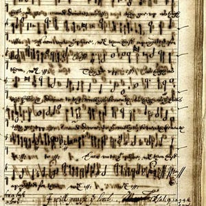 May include: A handwritten musical score with the title "Ward." The score is written in black ink on a yellowed page. The music is written in a traditional style with notes, clefs, and time signatures. The text "I will sing praysts to thy holy name, diss." is written at the bottom of the page.