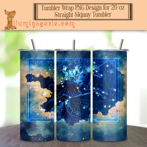 Vintage himmlische Konstellationen Radierung Einhorn, Hund, Druckmaschine 20 Unzen Skinny Tumbler Wrap Sublimation Design PNG Digital Download NUR