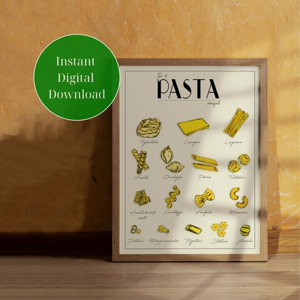 Pasta guide, pasta types poster, Pasta types print, spaghetti poster, pasta board, Pasta types print, pasta lover gift, italian food poster