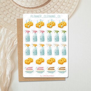 Feuille d'autocollants - Nettoyage_01 || Autocollants | Autocollants pour journaux | Autocollants pour planificateur | Autocollants de scrapbooking | Calendrier | Illustration | à faire