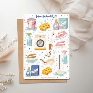Feuille d'autocollants - Ménage_01|| Autocollants | Autocollants pour journaux | Autocollants pour planificateur | Autocollants pour scrapbooking