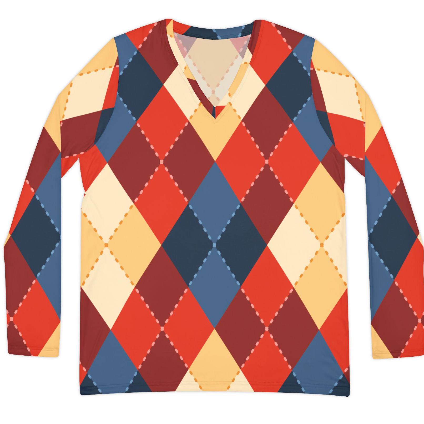 Argyle V-neck Long Sleeve Shirt: Preppy Women's Top - Etsy