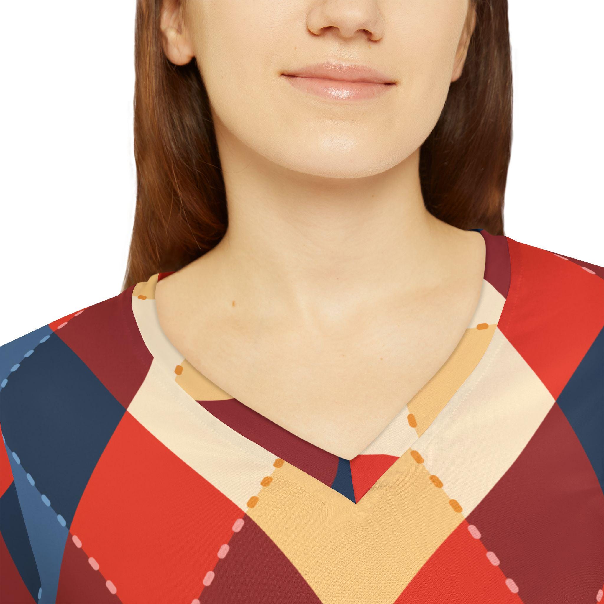 Argyle V-neck Long Sleeve Shirt: Preppy Women's Top - Etsy