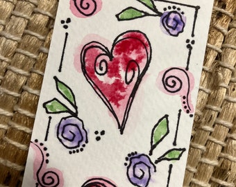 BOOKMARK Love Girlfriend Valentine’s Day Heart Watercolor Bookmark Original Hand Painted