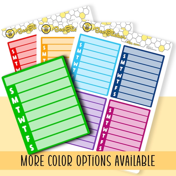 Weekly Sidebar Full Box Stickers | Choose from multiple colors | Planner Stickers | BX031