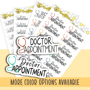 May include: A set of colourful stickers featuring a stethoscope and the text "Doctor Appointment". The stickers are on a white background with a honeycomb pattern.