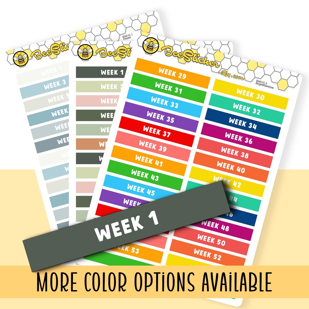 52/53 Week Header Stickers | Choose From Multiple Colors | Planner ...
