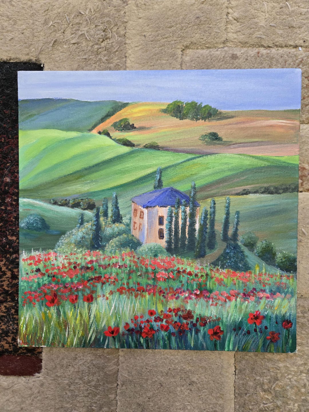 Tuscany Poppy Field Oil Painting, Italian Landscape Art - Etsy