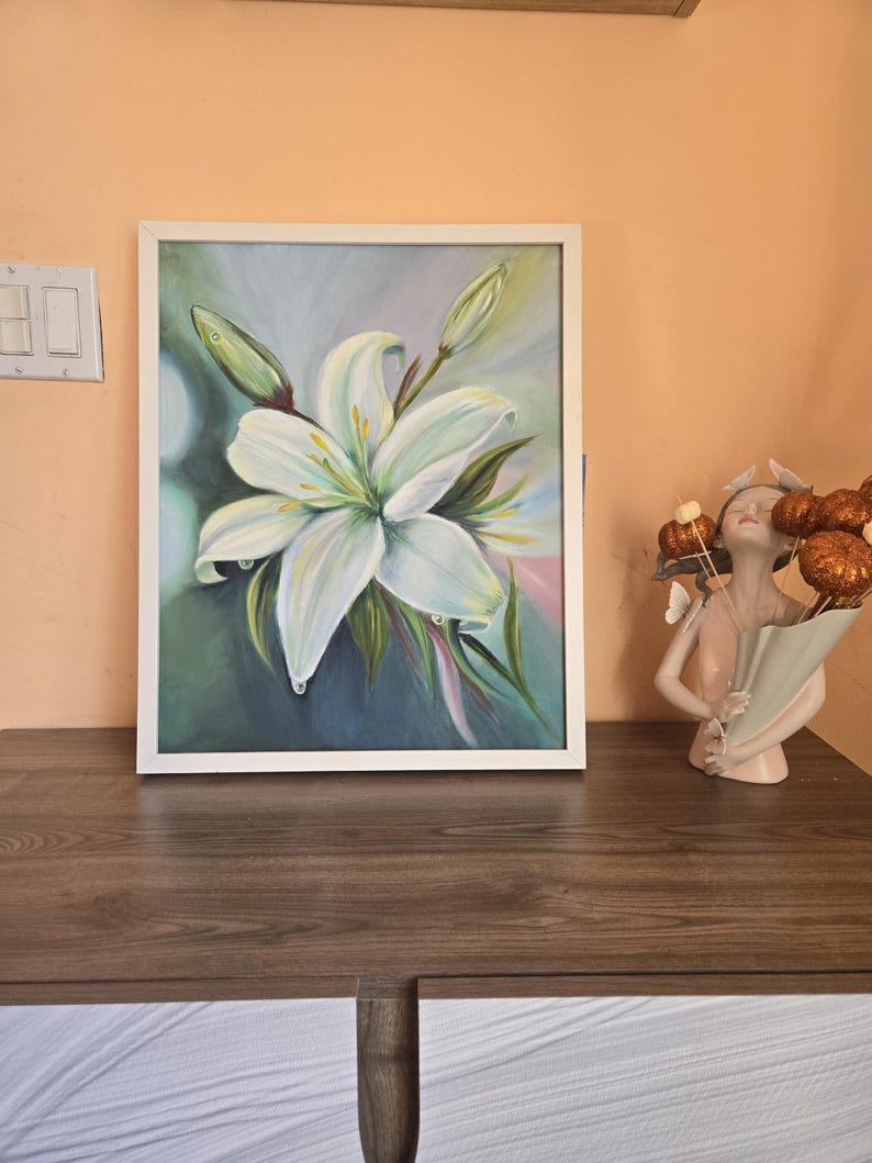Original White Lily Oil Painting, Textured Floral Canvas Art - Etsy