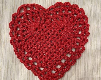 Heart crocheted coaster