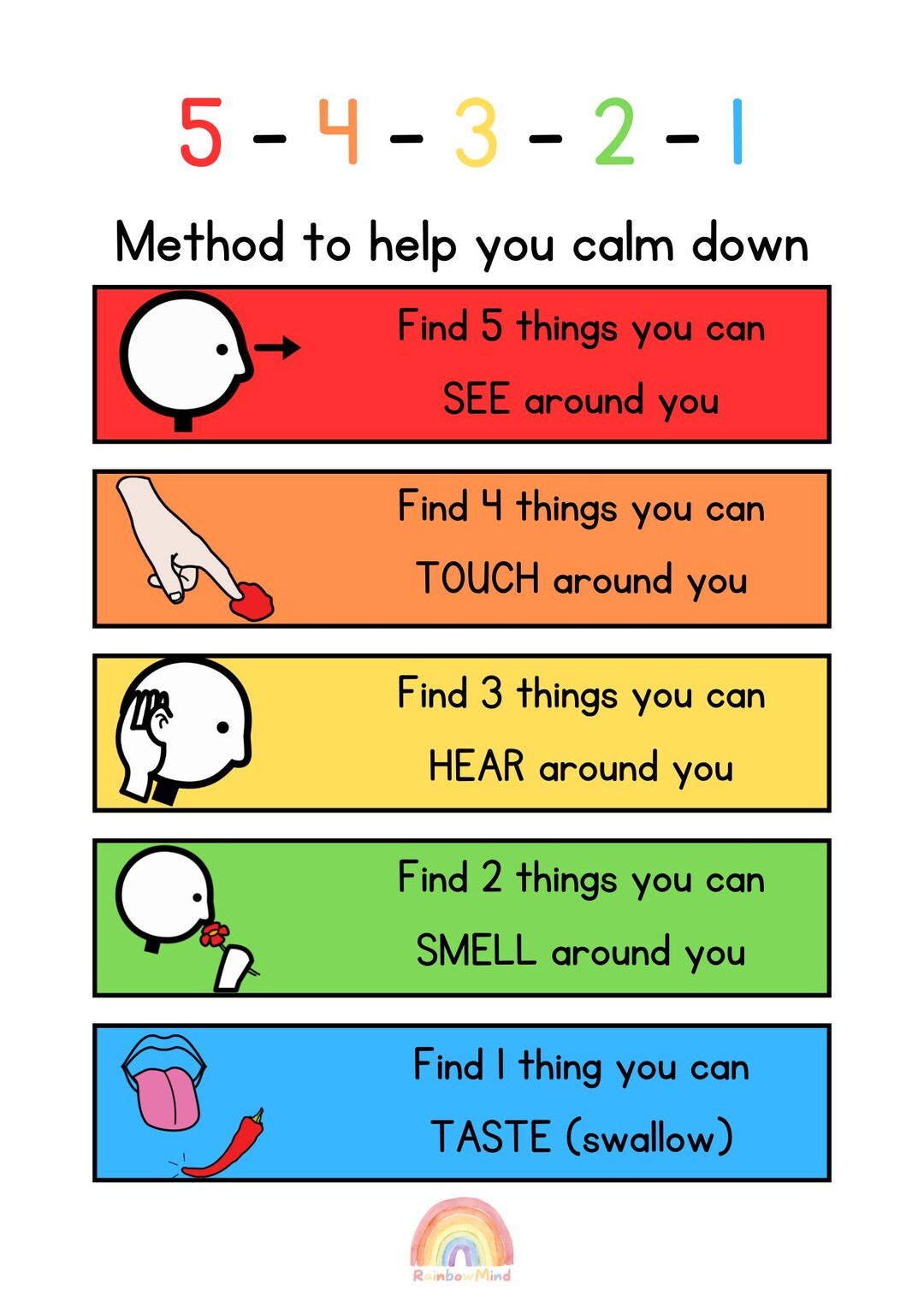 5 - 4 - 3 - 2 - 1 Calming Method - Etsy