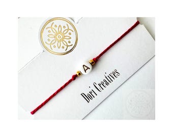 Personalised White & Gold "Initial" Rakhri, Handmade Rakhri,32 Colours 100% Egyptian Cotton, Colourfast, Raksha Bandhan, Friendship Bracelet