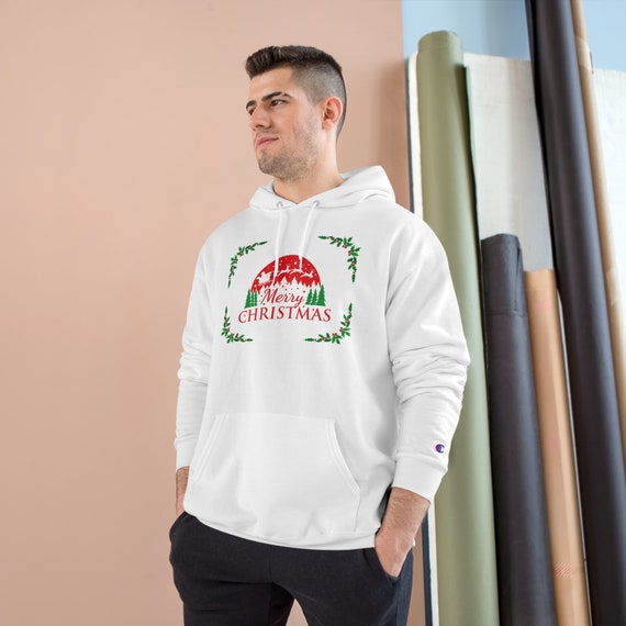 Custom Champion Merry Christmas Greeting Holly Border Hoodie Sweater Christmas Gift Etsy