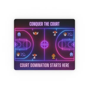 Neon Basketball Court Mouse Pad, 3D Rendering Rectangular Pad for Gaming, Court Domination Starts Here, Conquer The Court Desk Accessory,