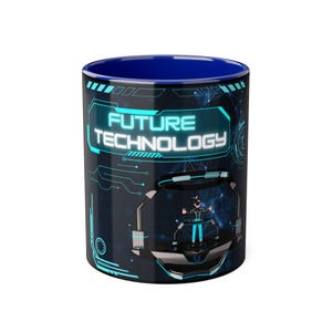 Future Technology Accent Mug, Cyber Geek Coffee Cup, Science Fiction Tea Mug, Robotics Enthusiast Gift, Cool Tech Drinkware, Geeky Office
