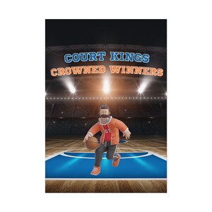 Basketball Arena Court Kings Crowned Winners Rolled Poster, Sports Wall Art, 3D Ball Handler, Rendering Art, Sports Decor, Gift for