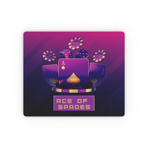 Tapis de bureau à jetons As de pique de poker 3D violet et or noir, tapis de souris rectangulaire