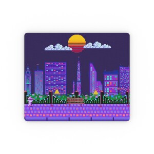 Pixel City Arcade Gaming Desk Mat Mouse Pad, Pixelated Cityscape Desk Mat, Rectangular Mousepad, Gaming Mouse Mat, Computer Accessories