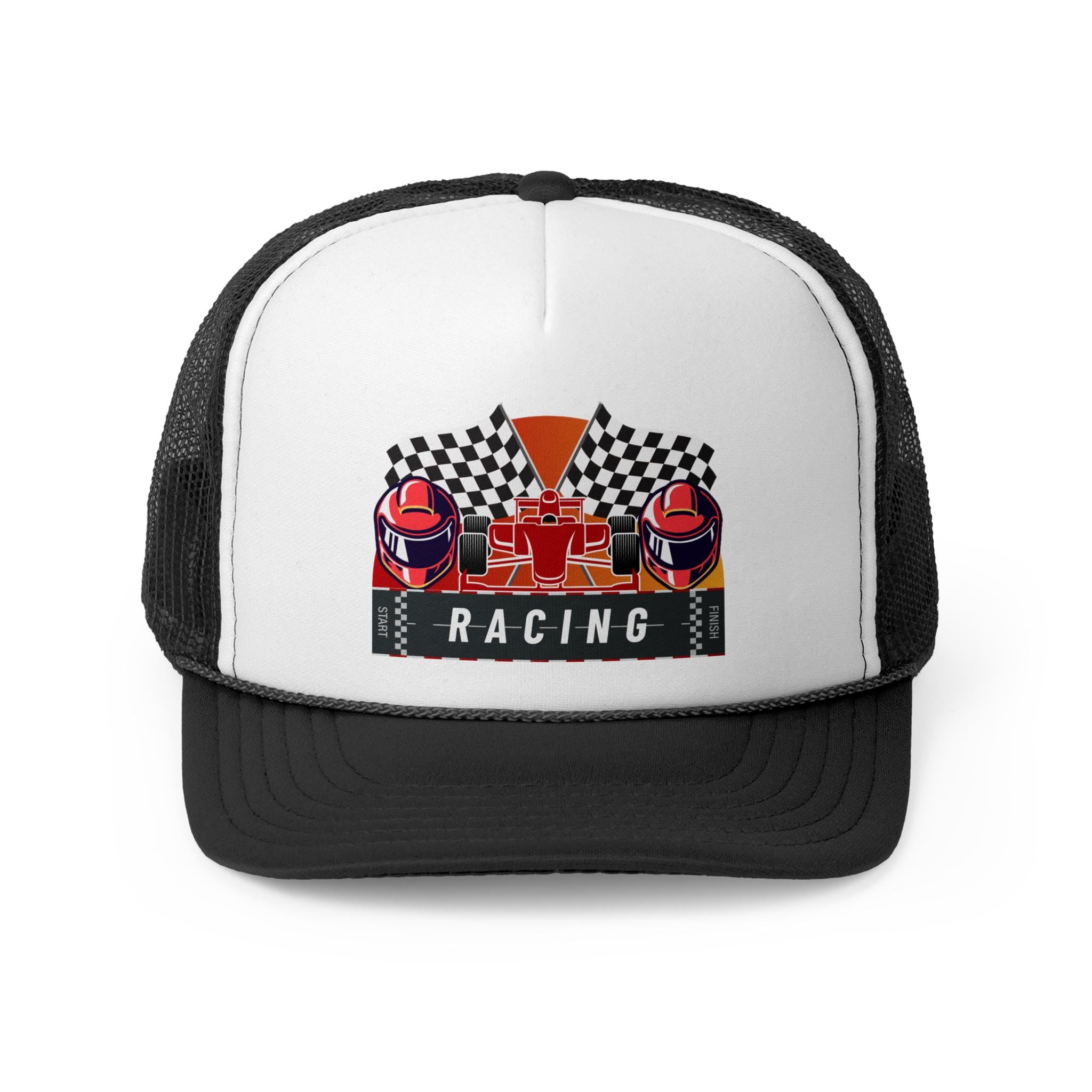 Race Engine Hat Raphics Racing Track Trucker Caps, Checkered Flag Racing Style Hats for Car ...