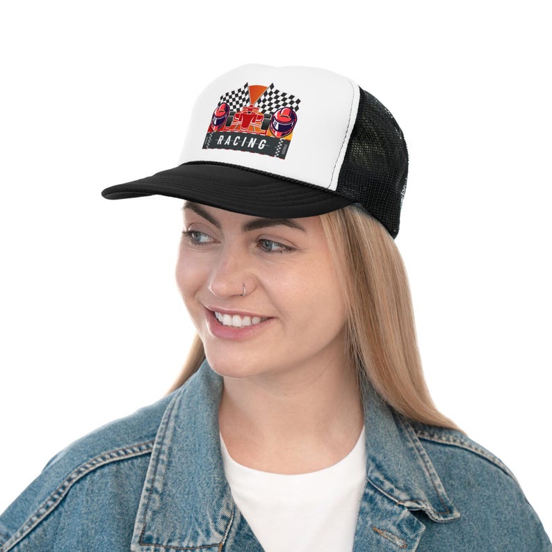 Racing Track Trucker Caps, Checkered Flag Racing Style Hats for Car ...