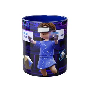 Cyberpunk Sci-Fi Podium Showcase Spaceship Base 3D Metaverse Character Accent Mug, Coffee Cup, Tea Mug, Kitchen Decor, Unique Gift
