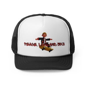 Peace, Love And Sk8 3D Skater Boy Skateboarding Trucker Cap - Gift For Skateboard Lovers, Hip Hop Snapback, Cool Skateboarder Hat, Radical