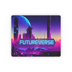 Cyberpunk Night City Planet Landscape Tapis de souris néon ultraviolet, accessoires de bureau gaming, décoration de bureau science-fiction, tapis de bureau personnalisé, grand