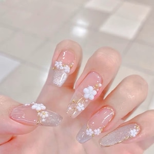 Sweet Tulip pink nails/Glossy Medium Coffin Press on Nails/Party, event, prom nails