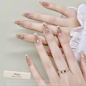 Glittering stone Nails/Pretty gradient press on nails/Fancy nails/Daily wearing nails/gift