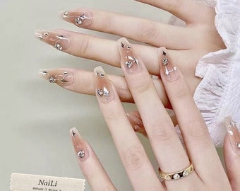 Glittering stone Nails/Pretty gradient press on nails/Fancy nails/Daily wearing nails/gift