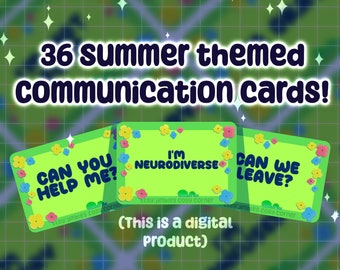 36 summer Themed Printable Communication cards for neurodivergent and non verbal people
