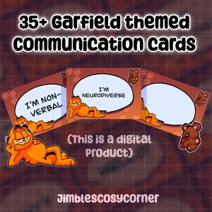 Garfield themed printable communication cards for neurodiverse and nonverbal people.