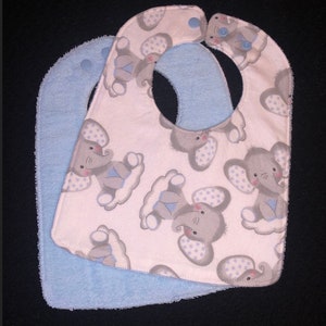 Baby Elephants…Absorbent, Cotton, Double-sided, Reversible Terrycloth with Snap closure Baby Bib