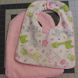 Giraffes…Absorbent, Cotton, Double-sided, Reversible Terrycloth with Snap closure Baby Bib