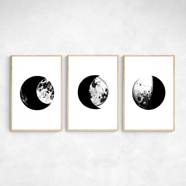 Black and White Moon Wall Art - Etsy