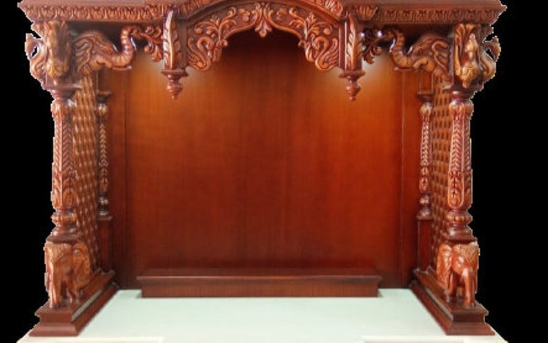 Devyom Houten witte tempel met LED-licht voor thuis en kantoor|Home Temple|Puja Mandir |Wandopknoping & tafelblad Home Mandir/Pooja Mandapam (36x24x16 in