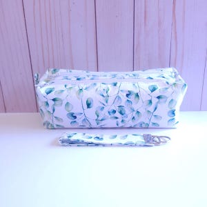 Étui à crayons à deux pochettes au motif d'eucalyptus, Coffre à crayons à double compartiments, Thème de la nature
