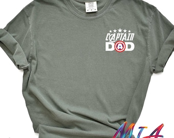 Comfort Colors Captain Dad Pocket Print T-Shirt Hero Dad Shirt Father's Birthday, Fathers Day Funny Tee Gift, America Dad Tee