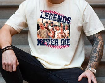 Baseball Movie tshirt, Unisex Baseball Legends Never Die Shirt, Baseball Dad Gift, Baseball Coach Tshirt, 1990s Sandlot Tee